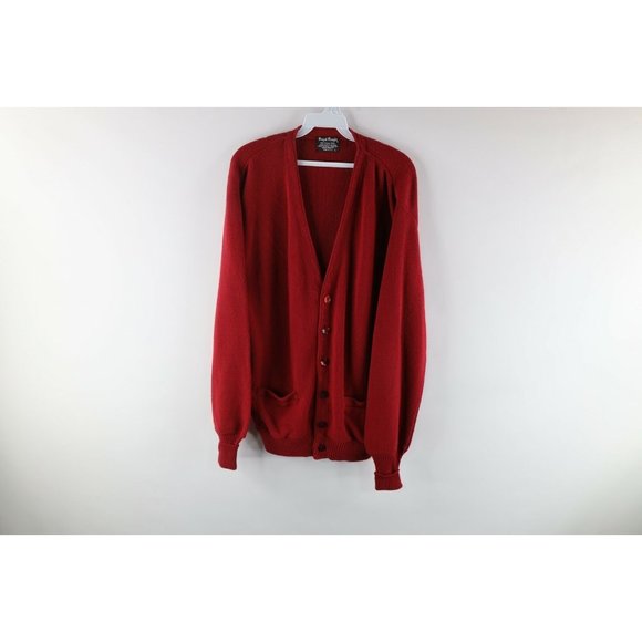 Vintage 70s Rockabilly Mens Large Kurt Cobain Knit Cardigan Sweater Red USA
